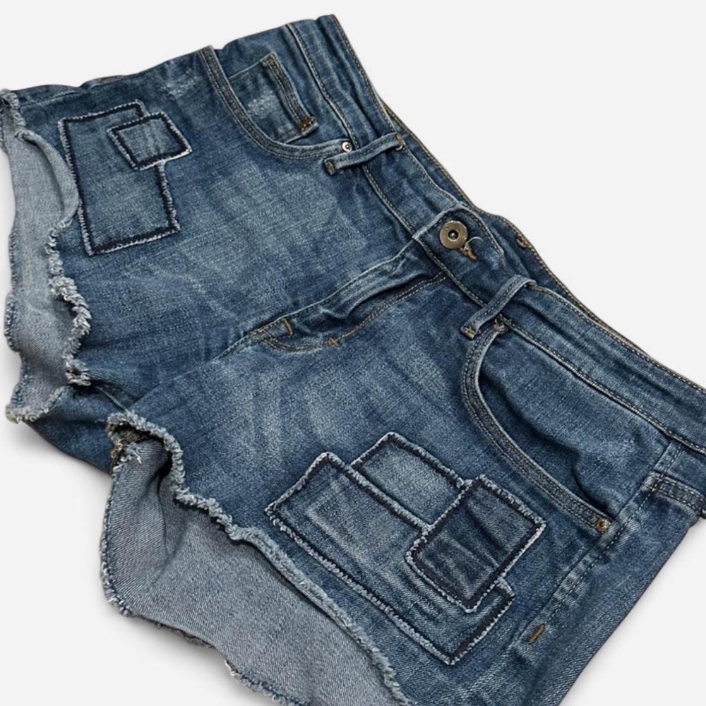 H&M Distressed Patchwork Blue Jean Shorts